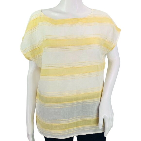 NEW Ann Taylor LOFT Womens Dolman Top Yellow Textured Stripe Semi Sheer Size S - Picture 2 of 13